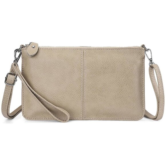 Genuine Leather Wristlet Clutch Wallet Vintage Pale Beige Bags